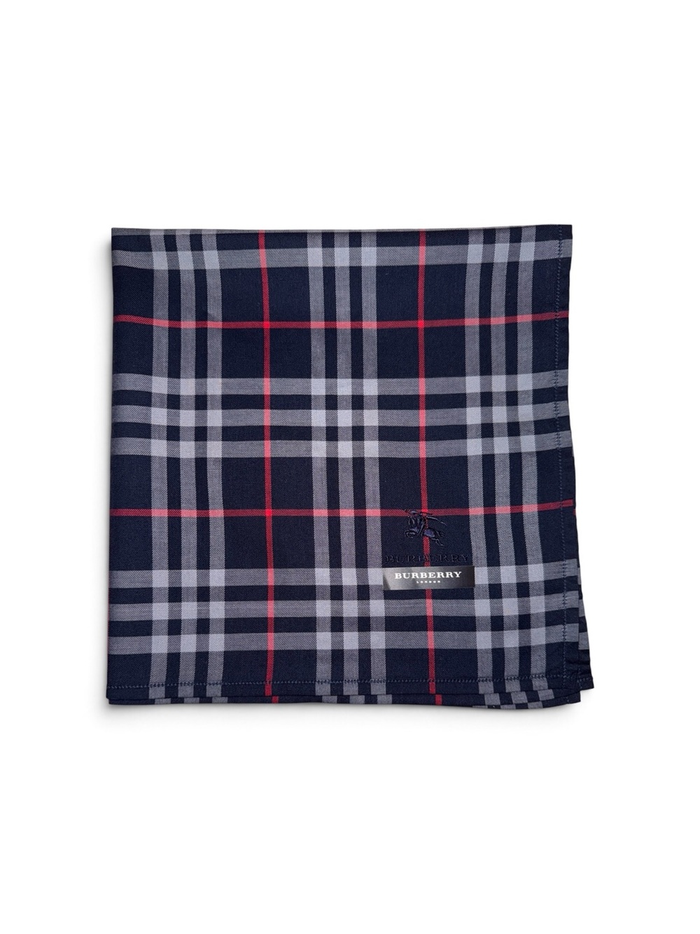 BURBERRY London Navy Plaid Pocket Square Bandana Handkerchief 18.5x18.5